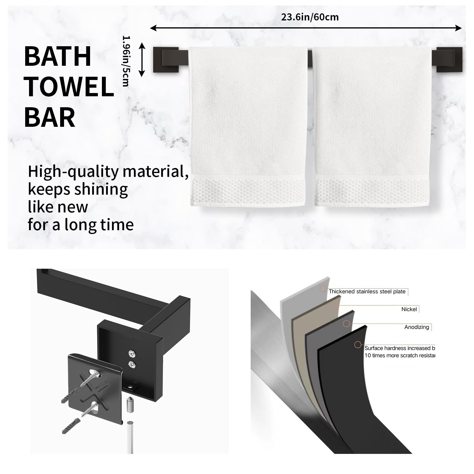 20-Pieces Matte Black Bathroom Accessories Set, 23.6 Inch Bath Towel Bar Set, Sus 304 Stainless Steel Bathroom Hardware Set, Tow